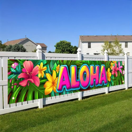 Aloha Backdrop Banner Hello Summer Hawaiian Tropical Theme Supplies Outdoor Banner 118 x 20 inch Party Backdrop Decorations Photo Booth Props Summer Supplies Large Yard Sign