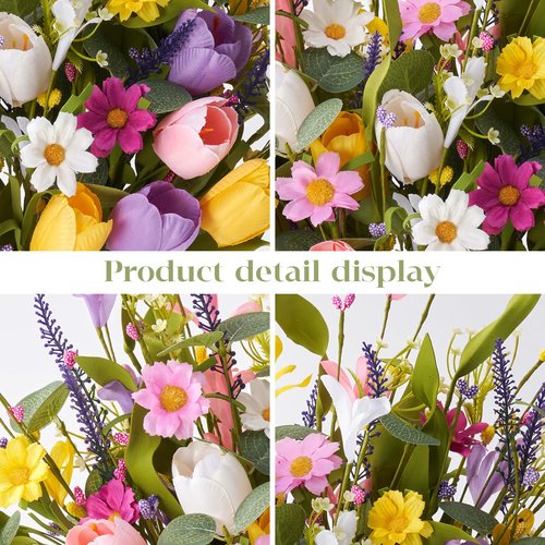 Worthyeah 12 Pack Spring Decorations for Home, 4 Colors Flowers Artificial for Decor, 17 Inch Flores Artificiales para Decoracion with Tulips, Daisy and Forsythia for Spring Summer Decor