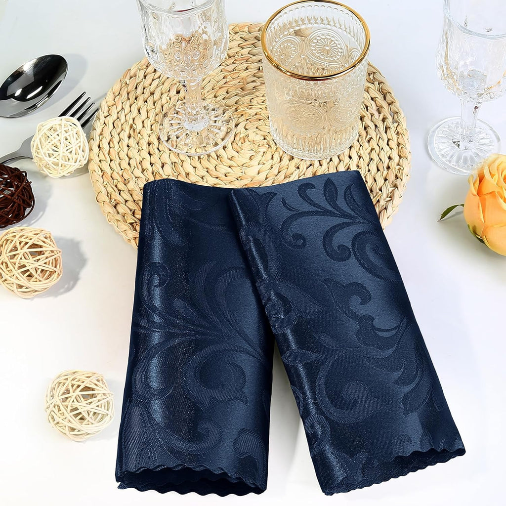 Aormenzy Navy Blue Satin Napkins - Elegant Floral Pattern | 17 x 17 Inches | 50 Pack