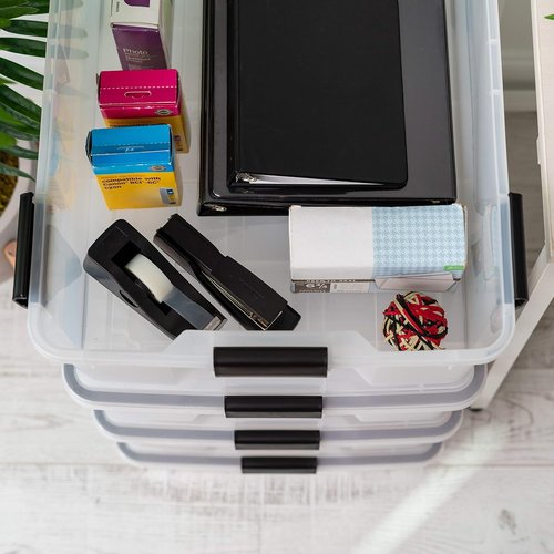 IRIS USA WeatherPro 41 Qt Storage Bins - BPA-Free Plastic with Tight Seal, Stackable & Nestable | Clear/Black, 4 Pack