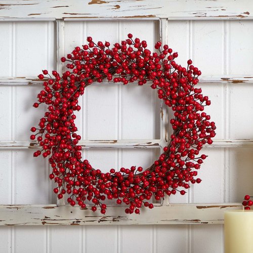 Nearly Natural 4193 22" Berry Artificial Wreath Red