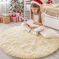 OLANLY Cream Round Area Rug - Soft & Fluffy Machine Washable 4 ft Circle Carpet for Bedroom & Living Room