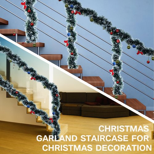 NQN 5 Pack 250Ft Greenery Garland with Snow, Dark Green Snowflake Dots, Artificial Christmas Pine Streamers for Indoor/Outdoor Decorations