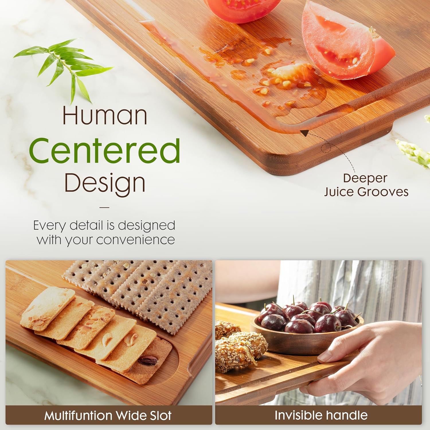 Astercook Bamboo Cutting Boards - Reversible Charcuterie & Chopping Board Set with Juice Grooves | Kitchen Gift