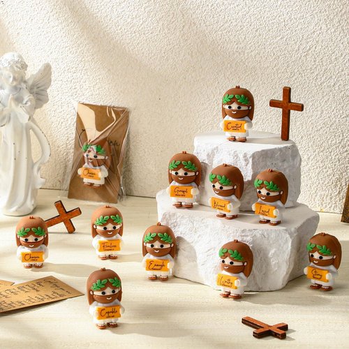 Thyle 30 Set Christian Easter Gifts Mini Jesus Figures Bulk Religious Positive Little Jesus with Scripture Plaque Table Decor Church Party Favor with Bible Verse Card Easter Figurines Basket Stuffers
