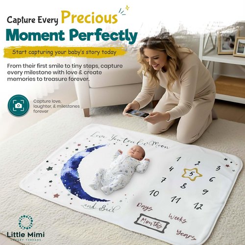 Baby Milestone Blanket, Monthly Baby Blanket for Boys and Girls, Soft Fleece Newborn Photography Prop for First 12 Months, Infant Photo Blanket, Machine Washable, 39 x 47 Inch