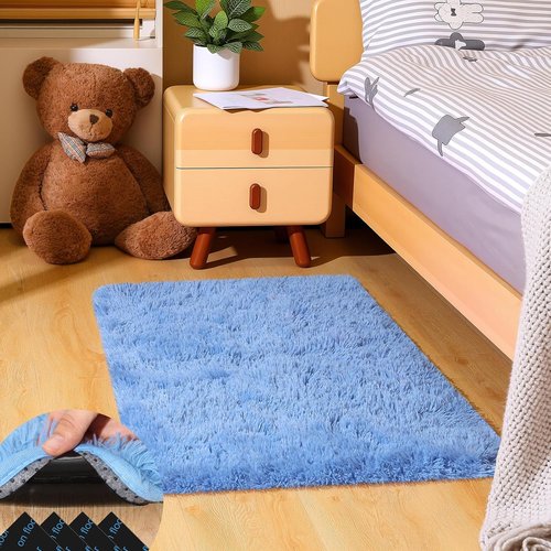 Fluffy 2x3 Blue Area Rug by [Brand Name] - Soft Shag Carpet for Kids' Rooms | Non-Slip Design