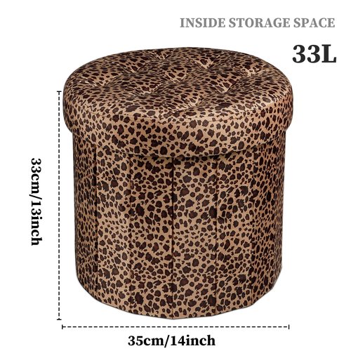 Bsketa Storage Ottoman, Folding Foot Stool with Thicker Foam Padded Seat Small Velvet Storage Ottoman Foot Rest for Living Room Foldable Coffee Table 14x14x13in, Leopard Print