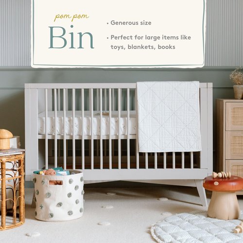 Pehr Pom Pom Basket, Bin (Blush) | 100% Cotton Canvas Storage for Nursery, Playroom & Home | Decorative Organizer | 13”D x 12”H