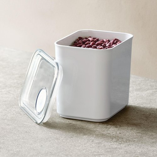 iDesign Recycled Plastic Medium Dry Goods Kitchen Canister with Airtight Lid – 6.34" L x 4.79” W x 5.87” H, White