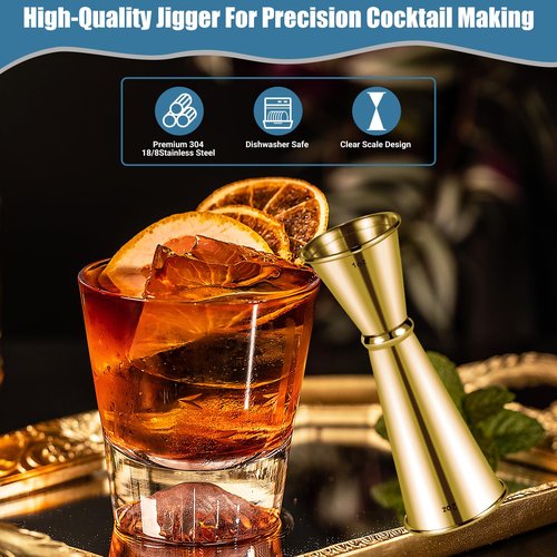 2oz 1oz Premium Japanese Jigger with 7 Measurements Inside for Bartender, 304 Stainless Steel Heavy-Duty Jigger, Bar Accessories for The Home Bar Set (Gold)