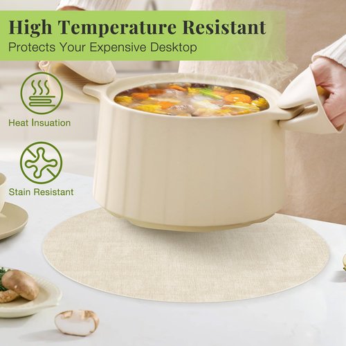 13-Inch Faux Leather Round Placemats Set of 6, Waterproof Anti-Slip Dual Sided Place mats, Heat Resistant Washable Table Mats with Coaster, Suitable for Indoor & Outdoor (6, Black Beige)