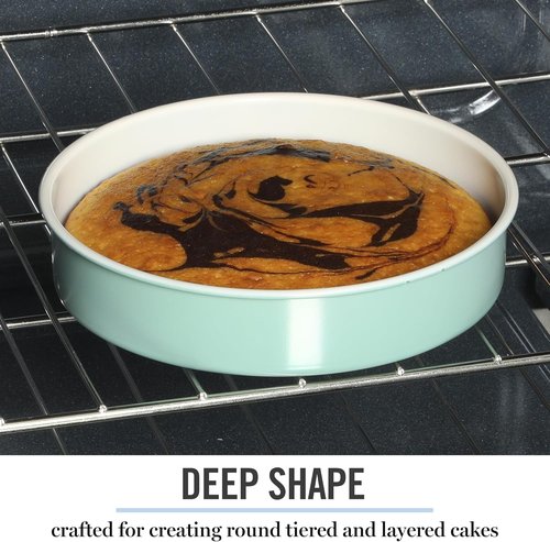 Martha Stewart Gallen 8-Inch Round Nonstick Carbon Steel Cake Pan - Teal Durable Bakeware for Desserts