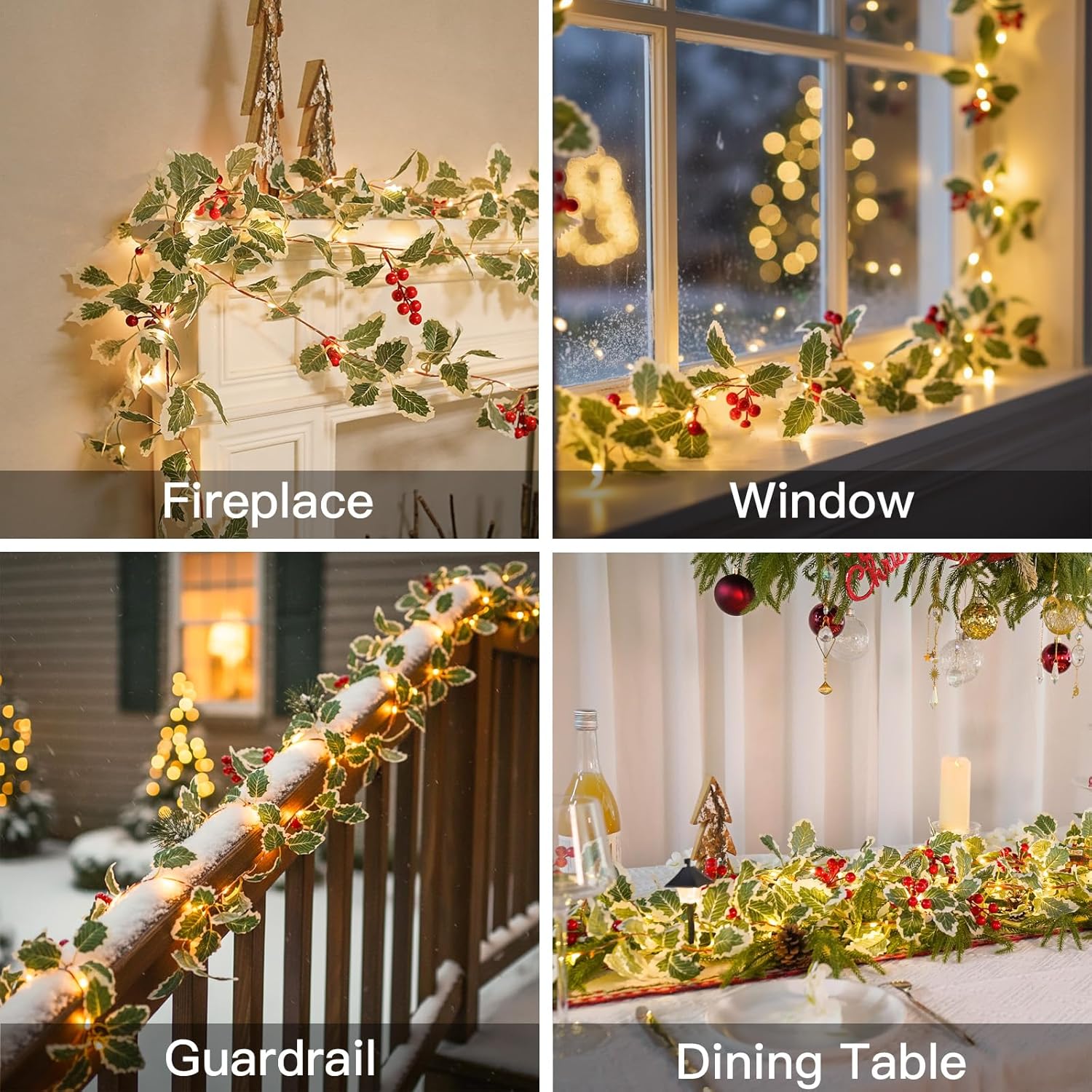 Suddus 40 LED Christmas Fairy Lights - Battery Powered 12.5ft Vine String Lights with Red Berries & Holly Leaf | Perfect for Holiday Decor