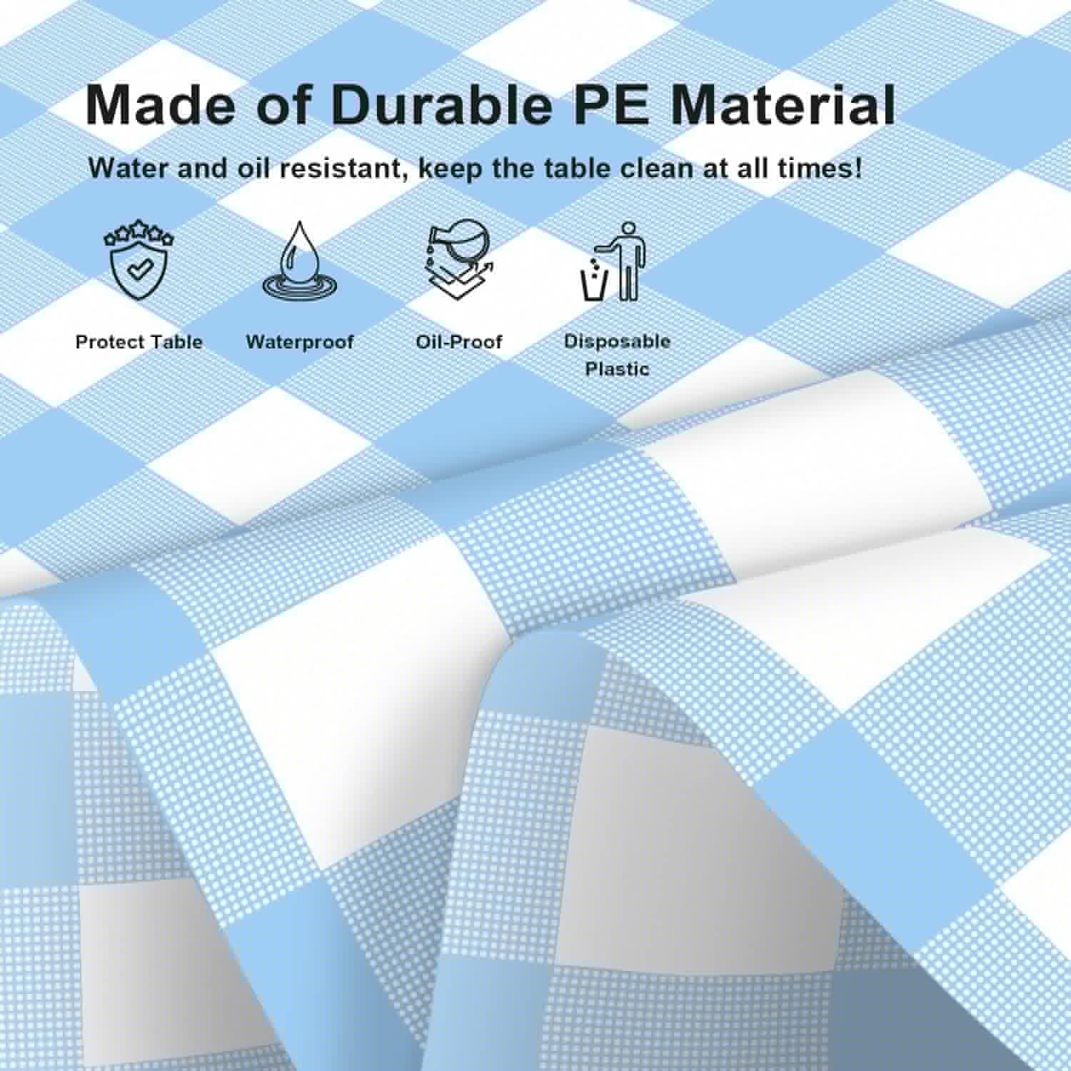 Blue Checkered Tablecloths by [Brand Name] - Disposable Waterproof Plastic | 54 x 108 Inch for Parties & Picnics