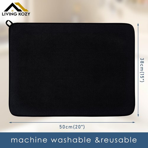 Microfiber Dish Drying Mat by [Brand Name] - Ultra-Absorbent Kitchen Counter Pad, Large Black 15"x20" (50x38cm)