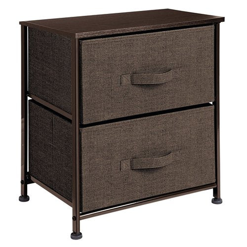mDesign Small Storage Dresser End/Side Table Night Stand with 2 Removable Fabric Drawers - Organizer for Bedroom, Living Room, Closet - Hold Clothes, Linens, Accessories, Lido Collection, Dark Brown