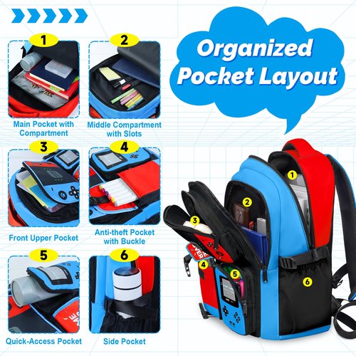 TOWIHUN Gamer Backpack for Boys, 4pcs Gaming Boys Backpack with Lunch Box and Pencil Case for Kids, Video Gamer School Bags