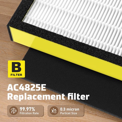 4 Pack FLT4825 HEPA Filter B Replacement Compatible with AC4825 AC4825E AC4300 AC4800 AC4880 AC4900 AC4850, 4 True HEPA Filters & 6 Activated Carbon Pre-filters