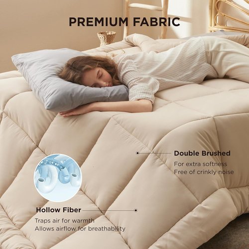Bedsure Comforter Duvet Insert - King Size All-Season Quilted Down Alternative Bedding, Beige 90 x 102 Inches