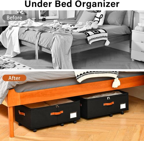 Freebat Under Bed Storage Organizer - Clear Lid Container with Wheels | 2 Pack for Clothes & Bedding