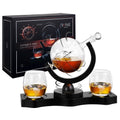 Whiskey Decanter Rotating Globe Set with 2 Etched Whiskey Glasses - Gifts Men Dad, Anniversary Birthday House Warming, Liquor Scotch Bourbon Vodka Gift Him Husband 850ml Ship Decanters, Electronic Set