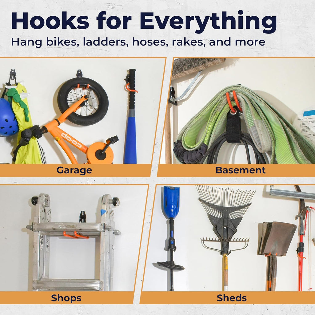 Steel Heavy Duty Garage Hooks by [Brand Name] - 28 Pack Anti-Slip Wall Mount Organizer for Bikes, Ladders & Tools | Orange