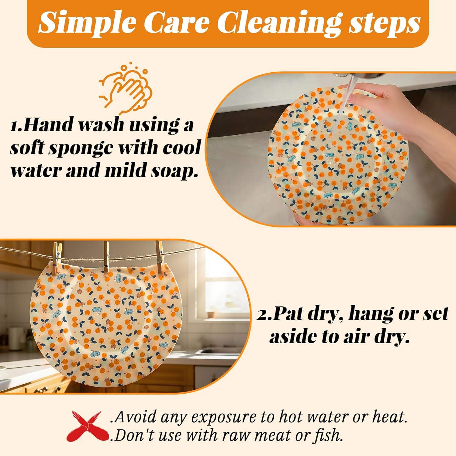 OHIYO Reusable Beeswax Bowl Covers - 2 Large Elastic Cotton Cloth Caps for Bread Proofing & Mixing (12 Inch)