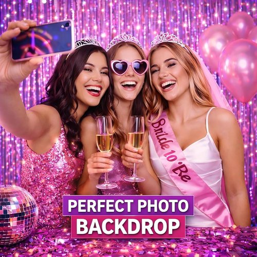 Melsan Easter Decorations - 3 Pack Pinkish Purple Tinsel Fringe Curtain Backdrop | Sparkling Metallic Party Decor for Birthdays & Weddings