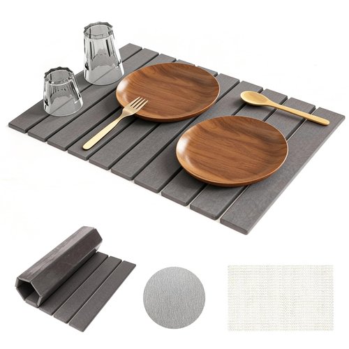 Large Stone Drying Mat for Kitchen Counter, 24"×16", Foldable Super Absorbent Stone Dish Drying Mat for Tableware, Bottles and Cups, Non Slip Diatomaceous drying matt kitchen counter (Dark Gray)