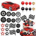 MEMOVAN Racing Wheel Cake Topper 27PCS Race Car Cake Toppers Tyre Cake Decorations Checkered Flag Car Cake Cupcake Decoration for Man Boy Kid Racing Car Theme Birthday Supplies