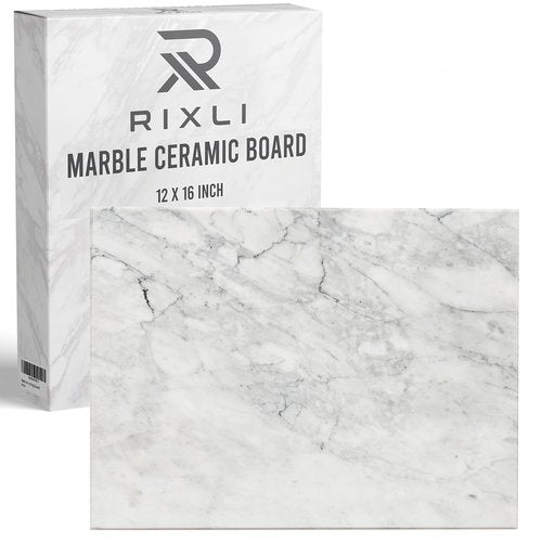 Kitchen Marble Stone Cutting Board - Marble Cutting & Charcuterie Board of 16 x 12 x 0.6 Inches, Non Slip Scratch Resistant Pastry Tray, Rectangular Serving & Chopping Slab for Countertop - White