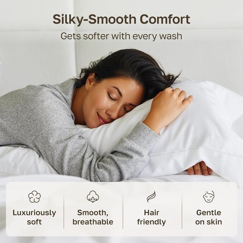 California Design Den King Size Pillowcase Set - 400 Thread Count 100% Cotton Sateen | Soft, Breathable Bright White - Set of 2