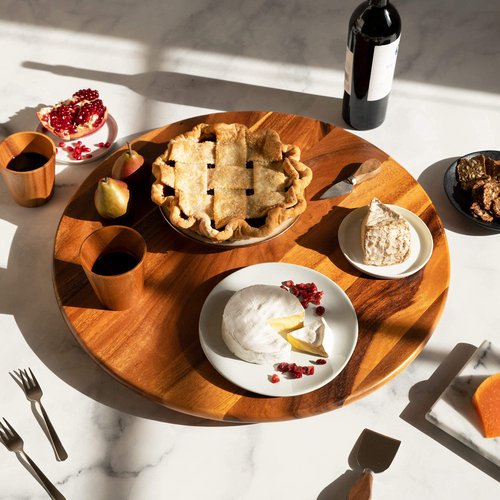 Villa Acacia Lazy Susan - 22 Inch Round Wooden Turntable Organizer for Table, Cabinet or Pantry - Kitchen Essentials for Serving & Storage