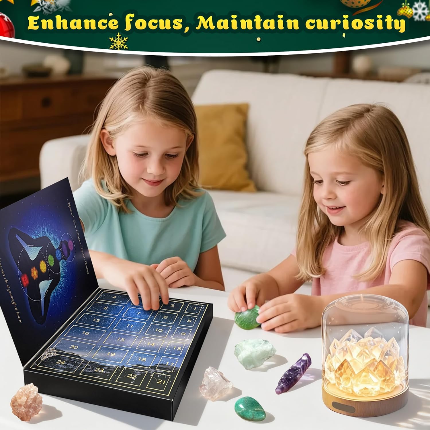 Skiennix 2025 Crystal Advent Calendar - 24-Day Christmas Countdown with Natural Chakra Stones for Kids & Pet Lovers