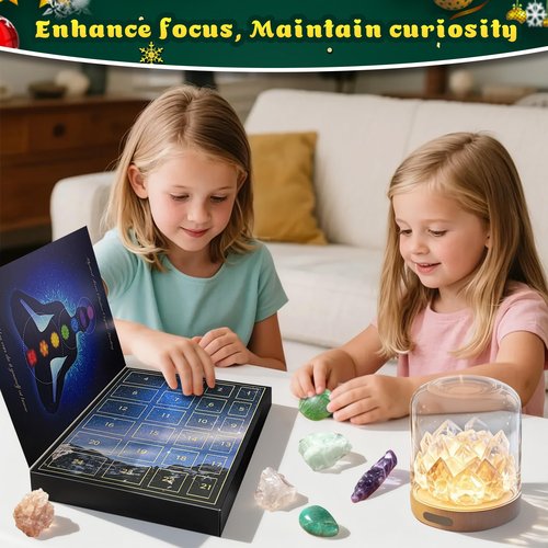 2025 Crystal Advent Calendar for Girls - 24-Day Christmas Countdown with Natural Chakra Stones Healing Gemstones - Perfect for Grandparents,Pet Owners Give Christmas Countdown Gifts for Boys, Cat/Dog