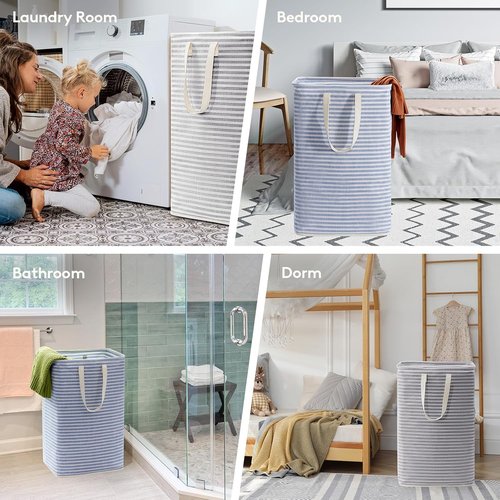 Lifewit Laundry Basket - 80L Collapsible Hamper with Reinforced Handles | Waterproof Design in Grey & Blue