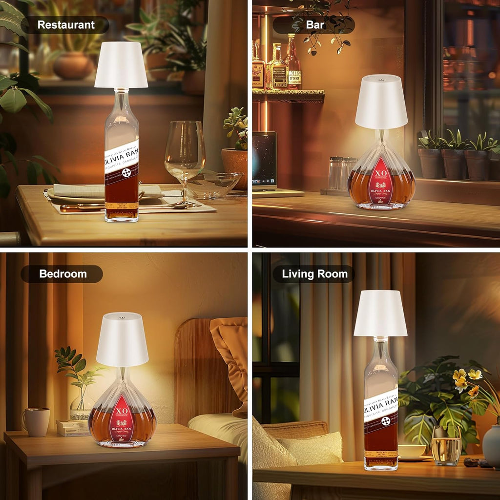 Wireless Bottle Lamp,2025 New 3 Color Rechargeable Wine Bottle Lights for Bars Restaurants (White, 1pc)