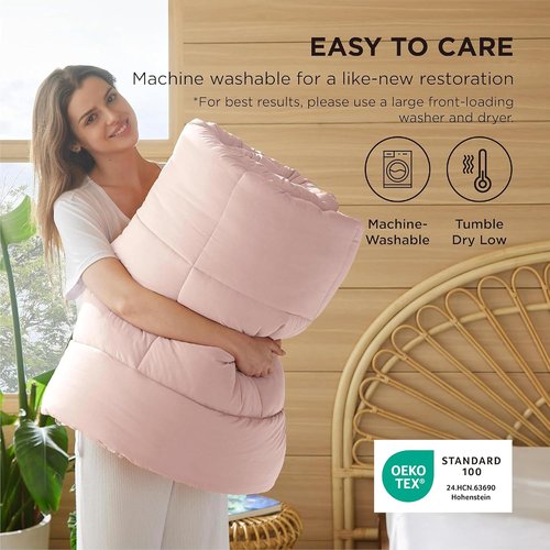 Bedsure Comforter Duvet Insert - All-Season Twin XL Quilted Bedding, GentleSoft Down Alternative, Pink 92 x 68 Inches