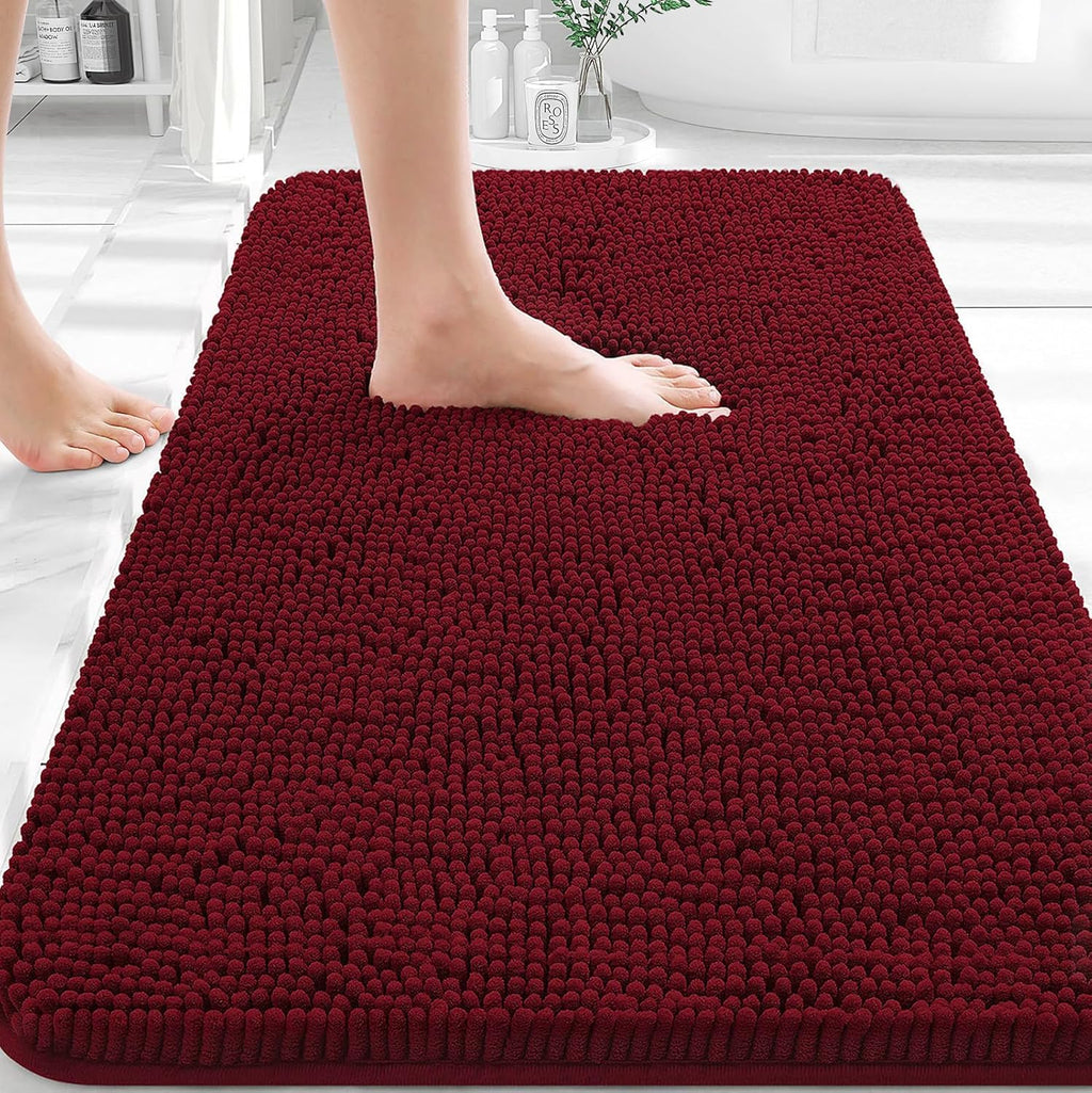 OLANLY Bath Rugs - Extra Soft Chenille | Quick-Dry, Machine Washable, 36x24, Burgundy