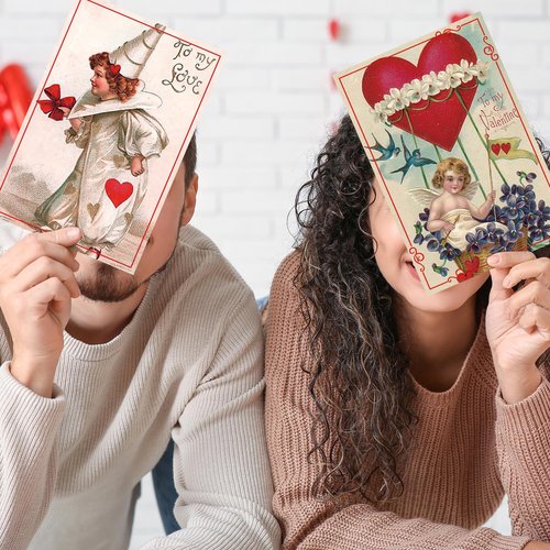 24 Pcs Vintage Valentine's Cards Victorian Galentine Assorted Retro Kids Red Postcards Blank Greeting Notes Cards with Envelopes for Classroom Exchange Valentine's Day Wedding Anniversary, 6 x 4 Inches, 12 Styles