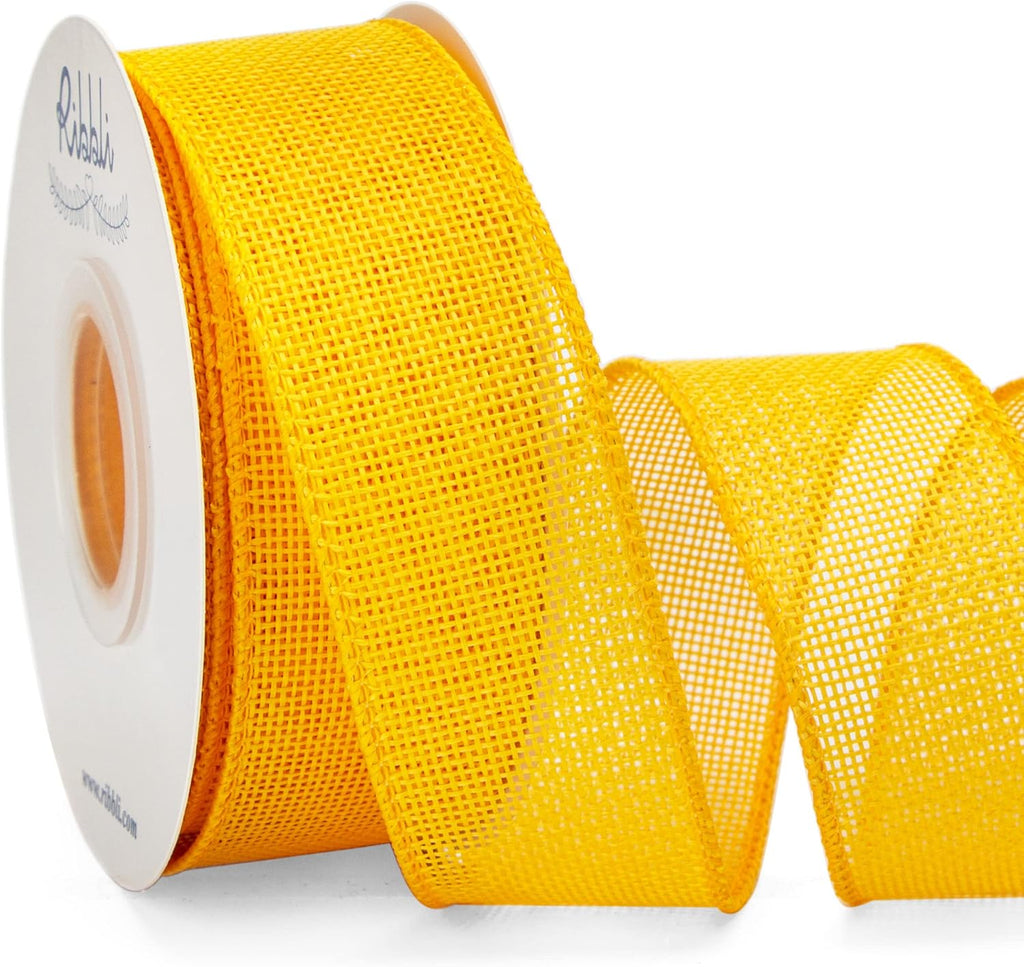 Ribbli Yellow Burlap Wired Ribbon - 1.5 Inch x 10 Yards | Perfect for Bows, Wreaths & Outdoor Decor