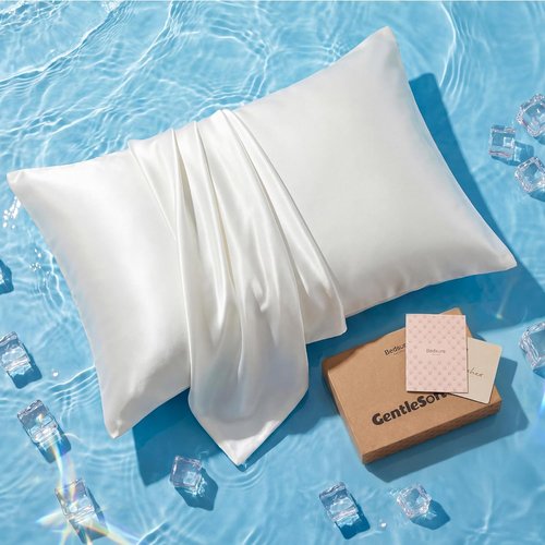 Bedsure Cooling Pillow Cases - Softer Than Silk Queen Set of 2 | White Zippered Pillowcases Infused with 3% HA & Ceramides for Hydrated Skin