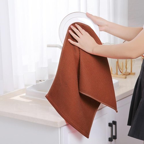Homaxy 100% Cotton Waffle Weave Kitchen Dish Towels - Ultra Soft & Absorbent, 13 x 28 Inches, 6-Pack | Rust