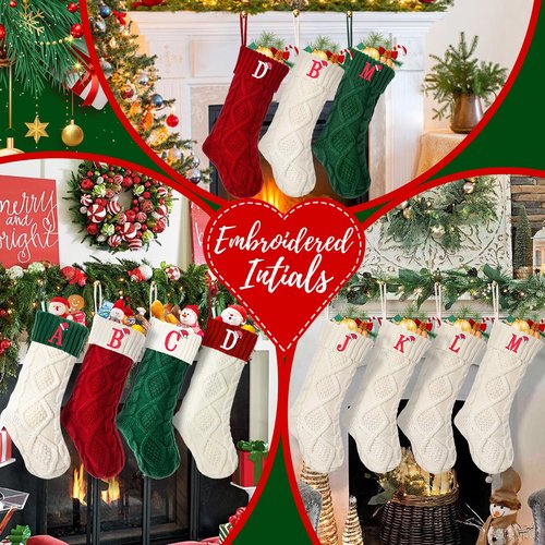 Ulico Initial Christmas Stockings, 18’’ Large Embroidered Monogram Knit Christmas Stocking,Xmas Stocking for Kids, Holiday and Family Stocking for Fireplace or Party Decoration Red-White Letter A
