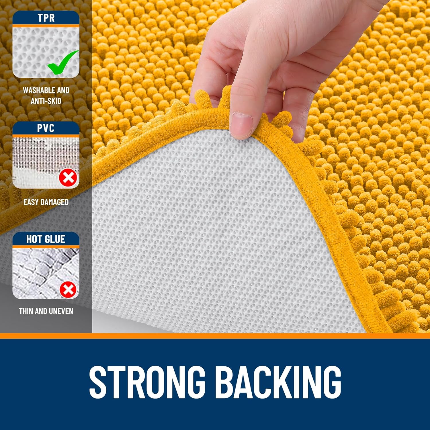 OLANLY Bathroom Runner Rug - Soft Absorbent Chenille with Rubber Backing | 47x17 Inches, Quick Dry, Golden Yellow