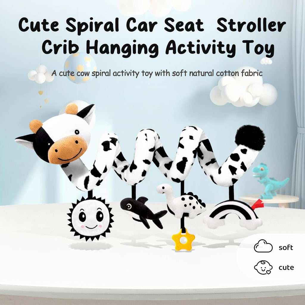 Skiennix Spiral Car Seat Baby Toys - High Contrast Sensory Hanging Stroller Accessories | Newborn Gift for Boys