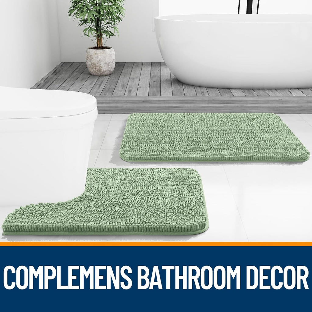 OLANLY Bathroom Rugs - Extra Soft Chenille Bath Mats | Quick Dry, Machine Washable, 34x21, Sage Green
