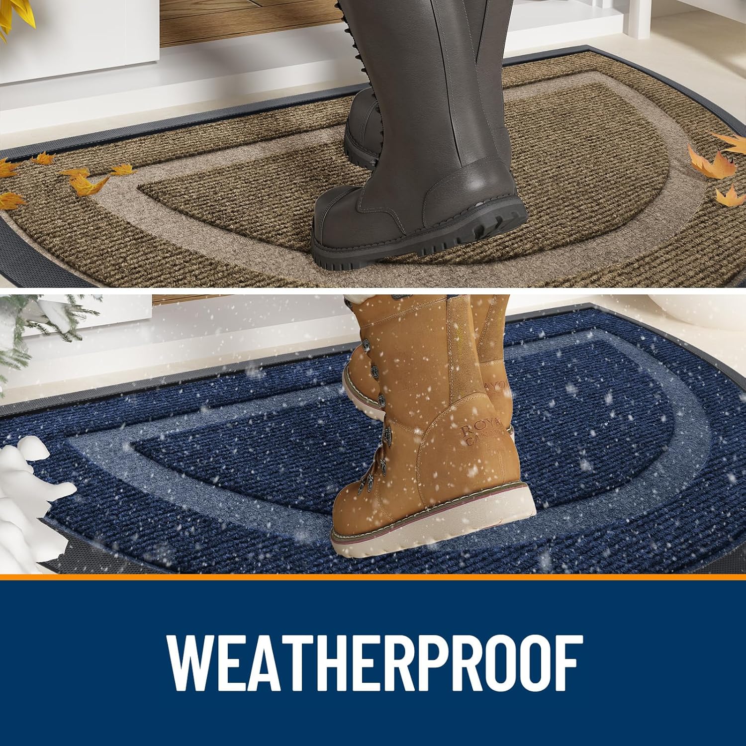 OLANLY Half Circle Door Mat - Waterproof All-Season Indoor/Outdoor Welcome Mat | Sturdy Natural Rubber, 47x32, Black