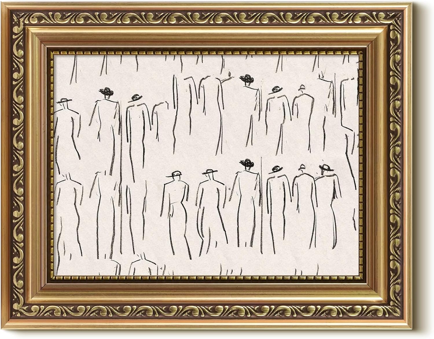 VIYYIEA Gold Framed Wall Art - Vintage Canvas Print of Crowded People for Home Decor | 10L x 8W